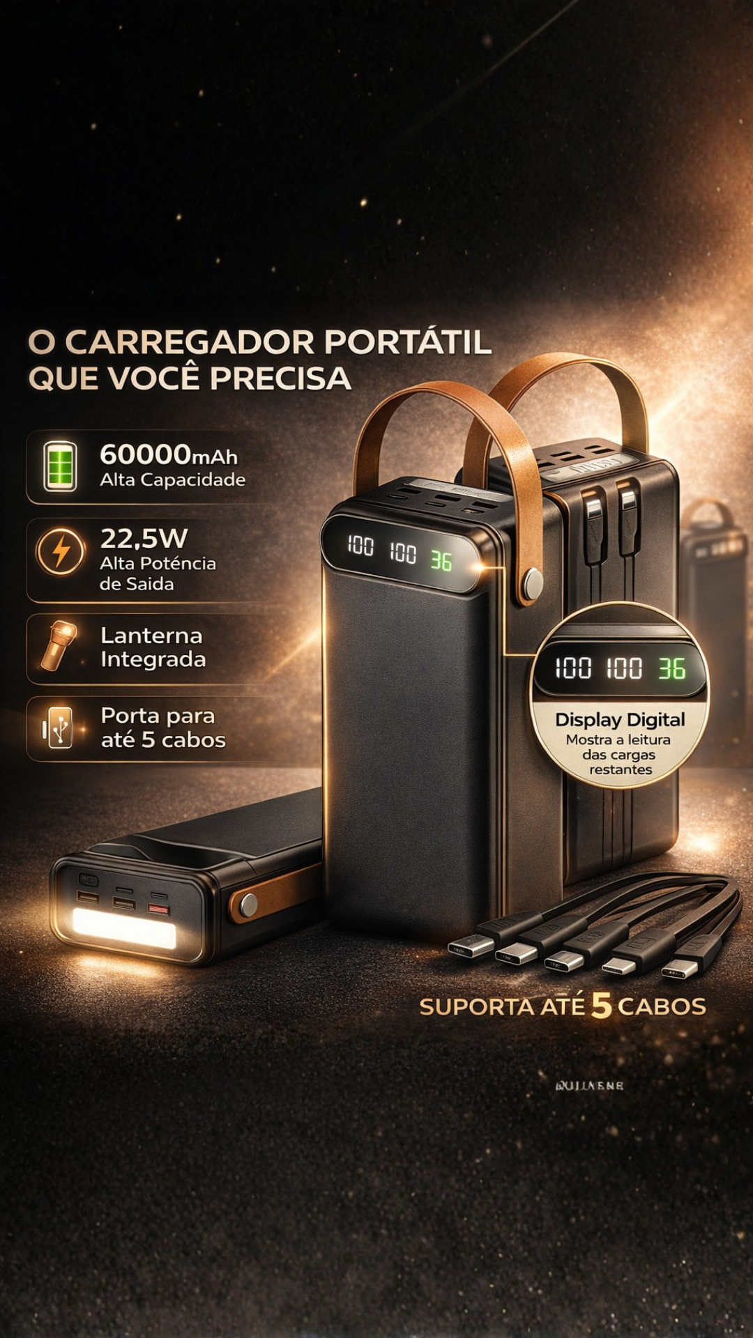 Power Bank Carregador Portátil 60000mAh LED 4