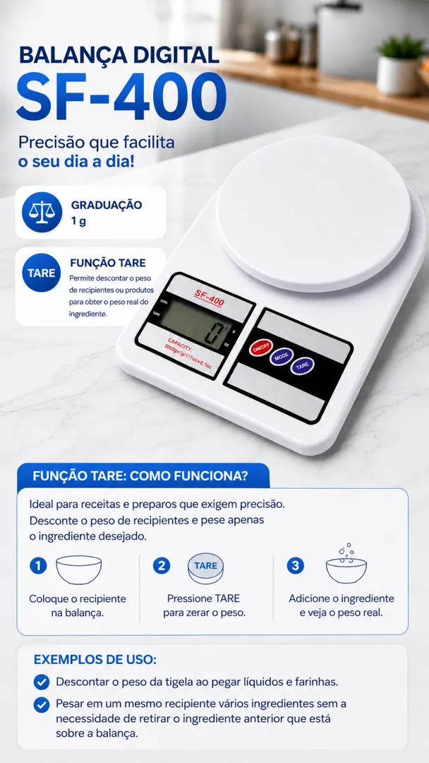 Balança Cozinha Digital 10kg Alta Precisão Dieta e Nutrição 3