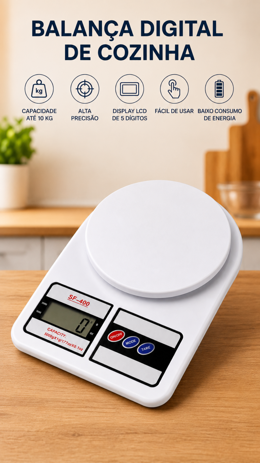 Balança Cozinha Digital 10kg Alta Precisão Dieta e Nutrição 7