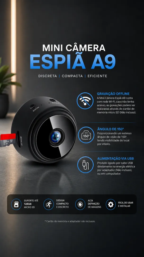 Mini Câmera A9 WiFi Full HD 1080P com Acesso Remoto pelo Celular 3