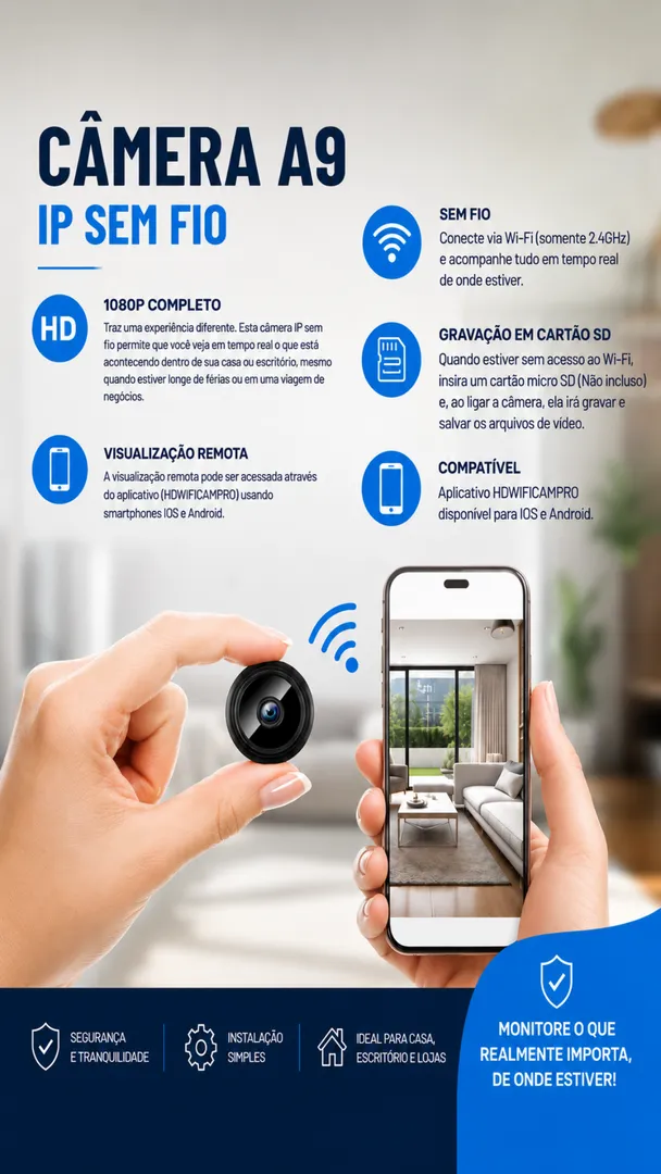 Mini Câmera A9 WiFi Full HD 1080P com Acesso Remoto pelo Celular 4