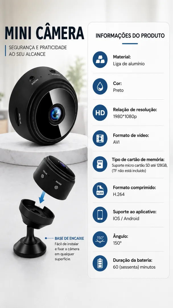 Mini Câmera A9 WiFi Full HD 1080P com Acesso Remoto pelo Celular 5