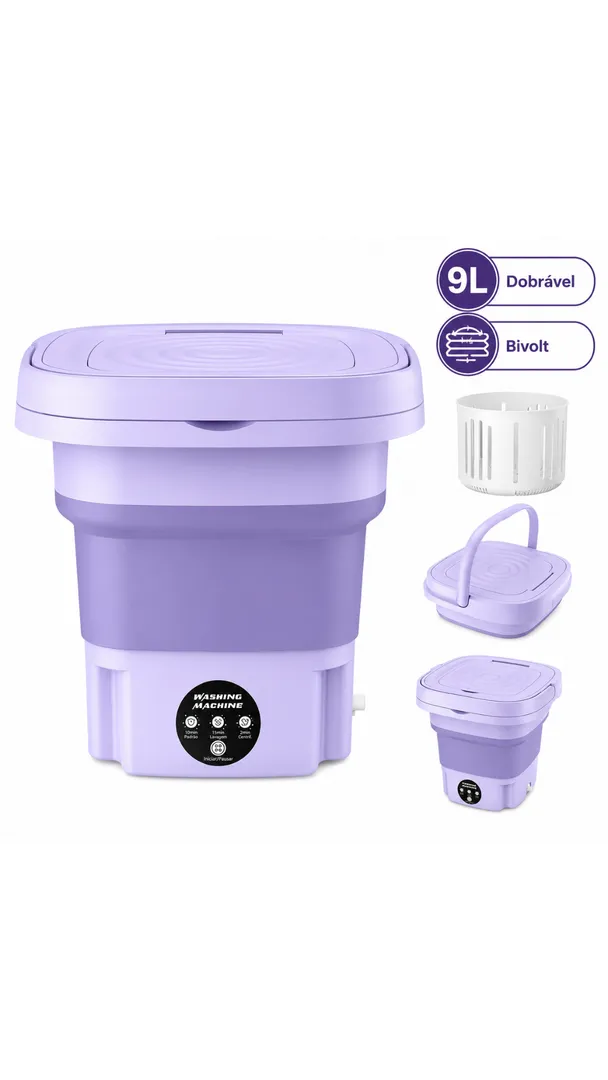 Mini Máquina Lava Roupas Portátil Dobrável 9L Bivolt 2