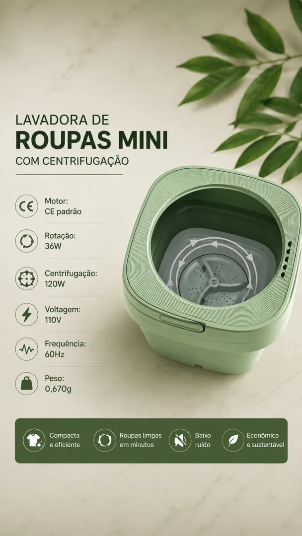 Mini Máquina Lava Roupas Portátil Dobrável 9L Bivolt 5