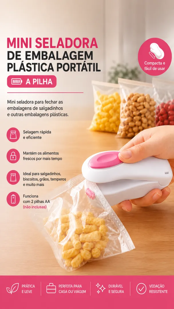 Seladora Portátil Fecha Sacos Plástico Mini a Pilha 3