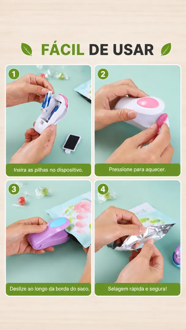 Seladora Portátil Fecha Sacos Plástico Mini a Pilha 7