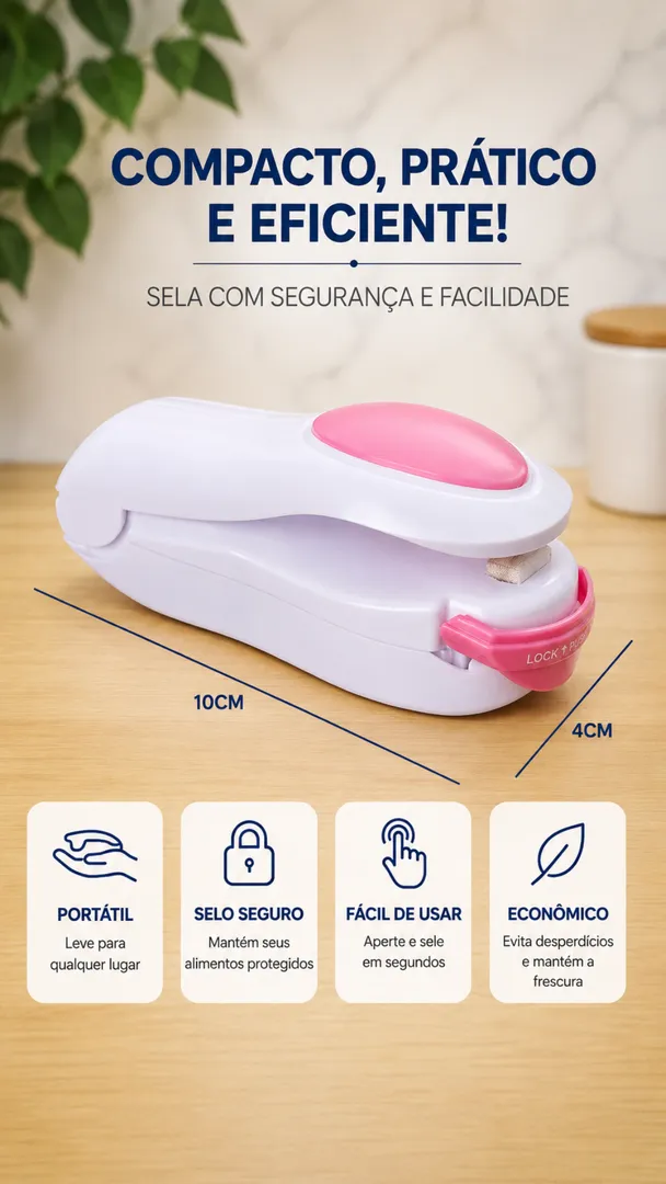 Seladora Portátil Fecha Sacos Plástico Mini a Pilha 8
