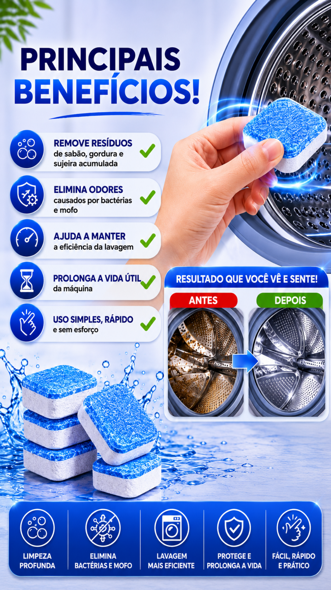 Kit 12 Pastilhas de Limpeza para Máquina de Lavar e Lava-Louças 4