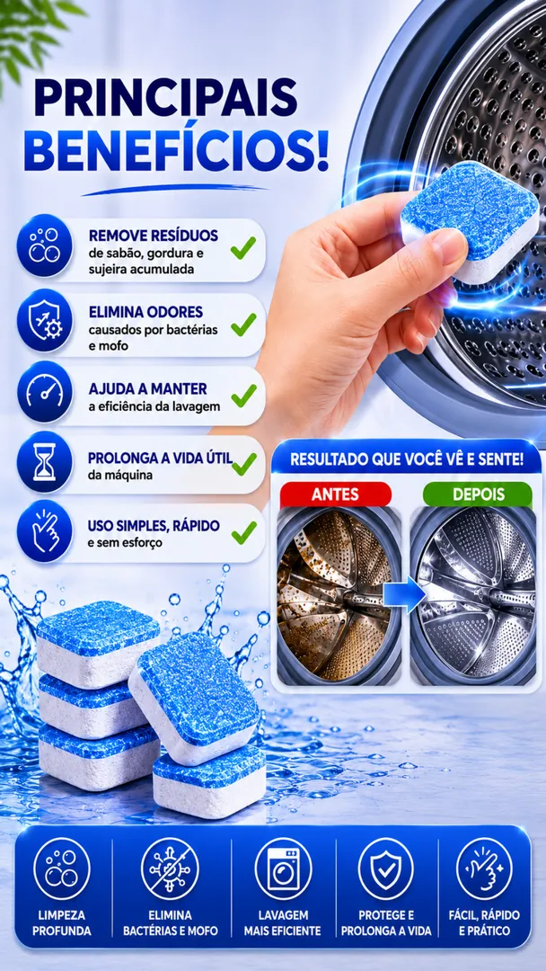 Kit 12 Pastilhas de Limpeza para Máquina de Lavar e Lava-Louças 4