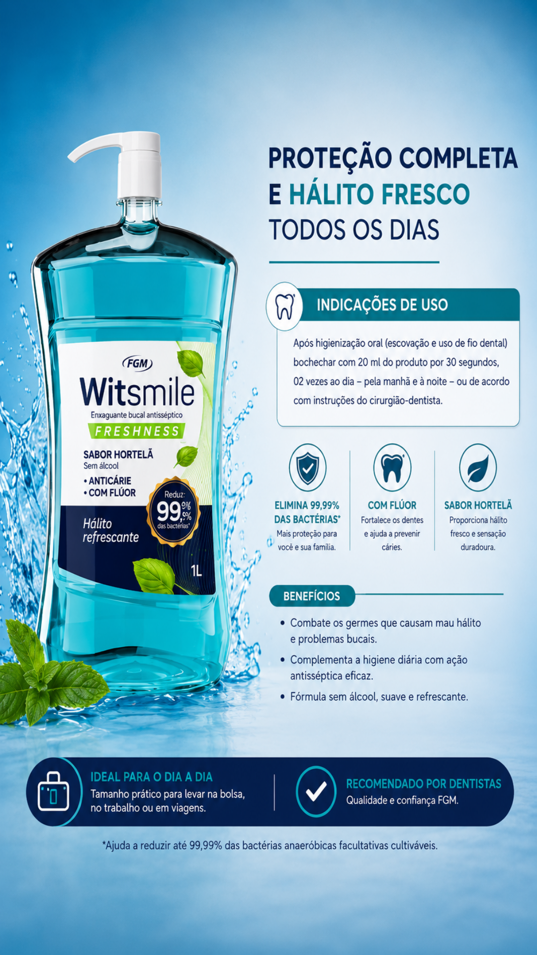Enxaguante Bucal FGM 1L Sem Álcool Hortelã com Dosador 6