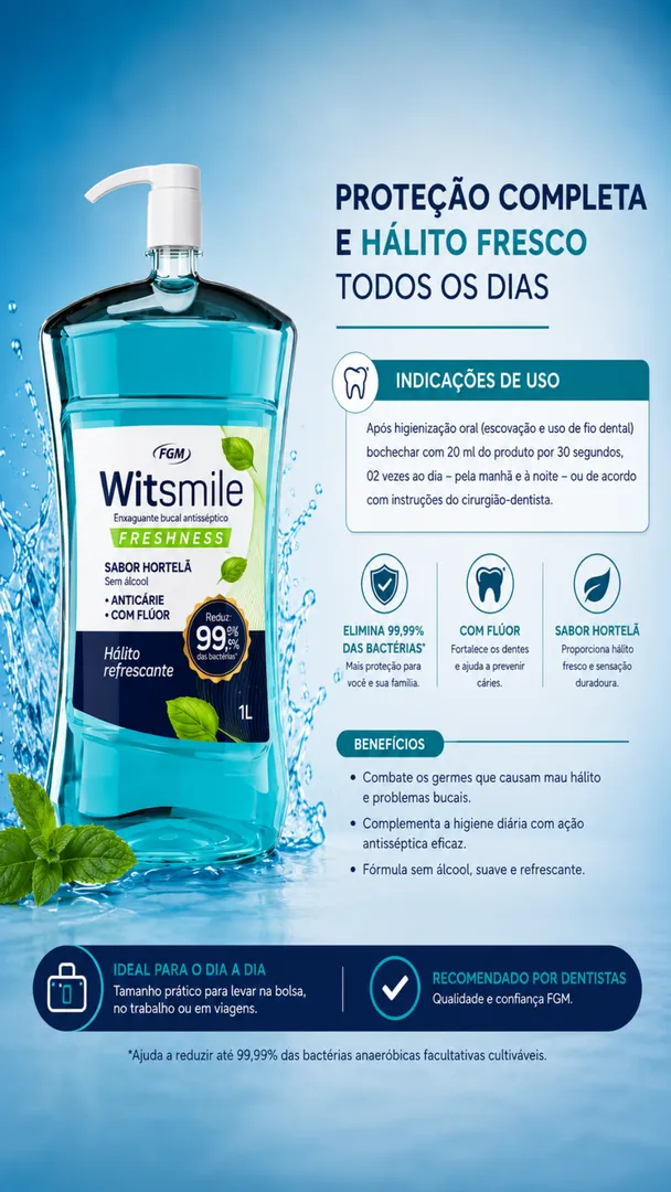 Enxaguante Bucal FGM 1L Sem Álcool Hortelã com Dosador 6
