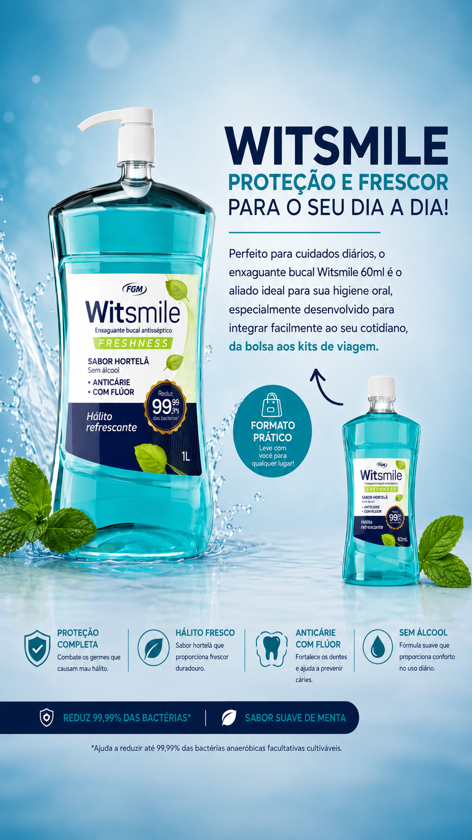 Kit 2 Enxaguantes Bucais FGM 1L Sem Álcool + Brinde 60ml 3