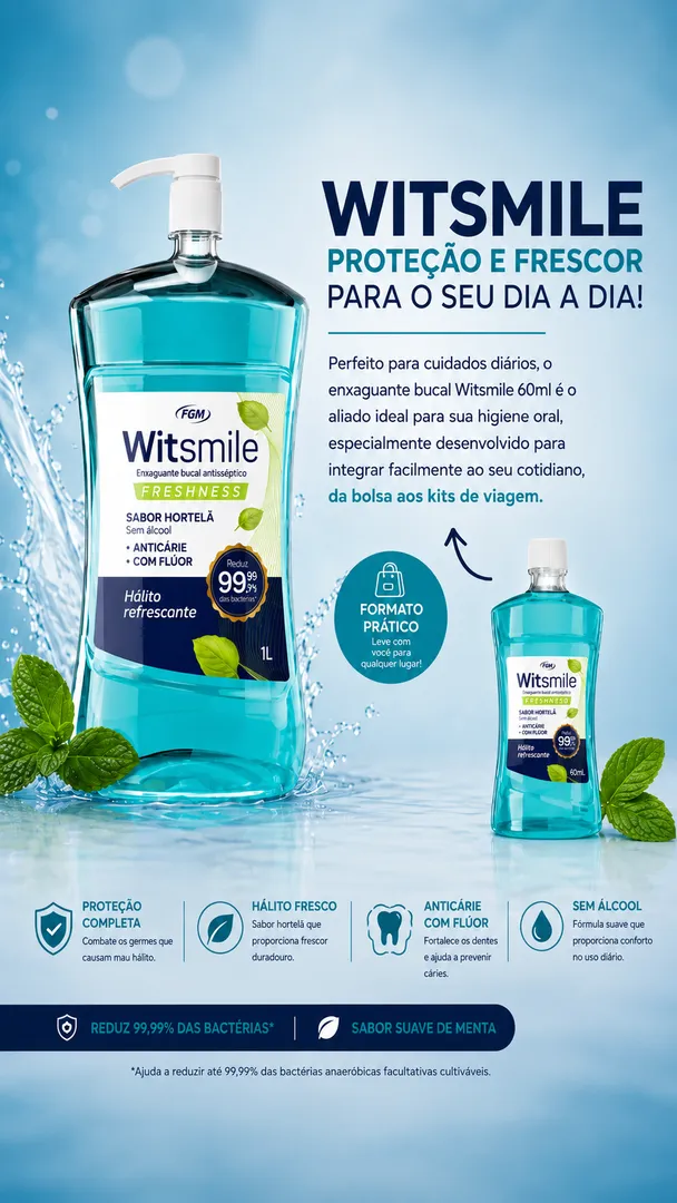 Kit 2 Enxaguantes Bucais FGM 1L Sem Álcool + Brinde 60ml 3