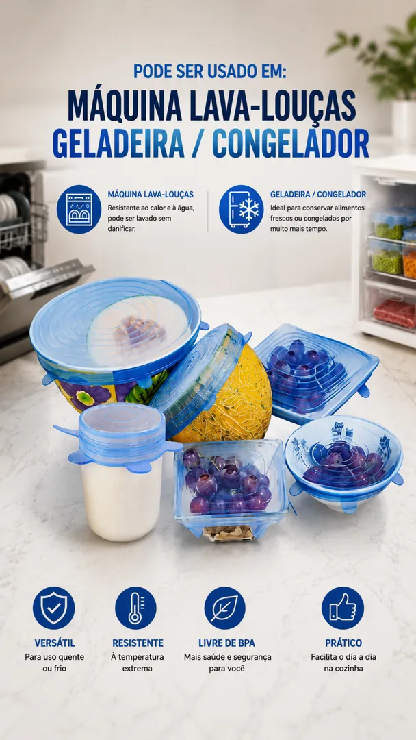 Kit Tampas de Silicone Universal 6 Peças Reutilizáveis 4