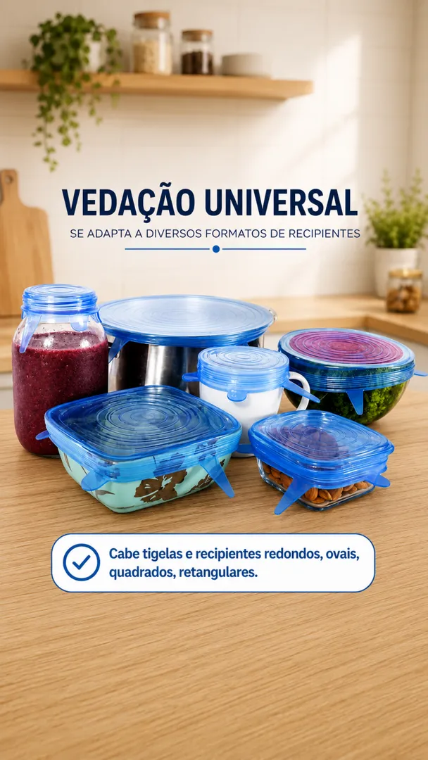 Kit Tampas de Silicone Universal 6 Peças Reutilizáveis 8