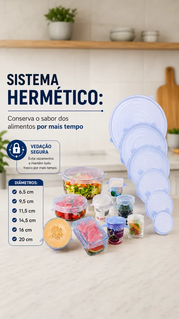 Kit Tampas de Silicone Universal 6 Peças Reutilizáveis 9