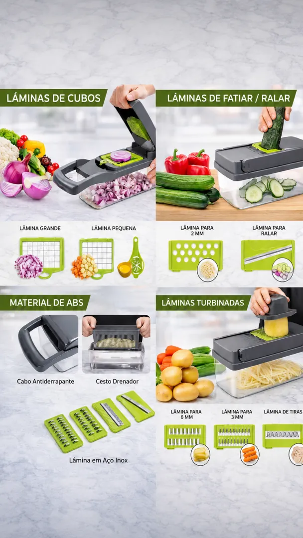 Cortador de Legumes Multifuncional 16 em 1 com Lâminas 3