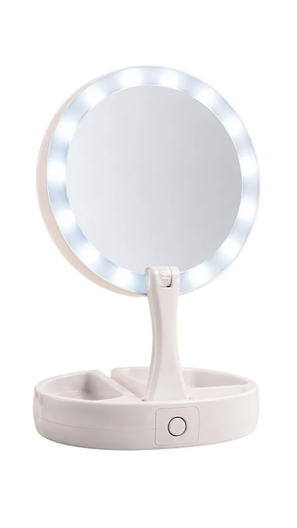 Espelho de Maquiagem LED Retrátil Dupla Face Aumento 10X 2