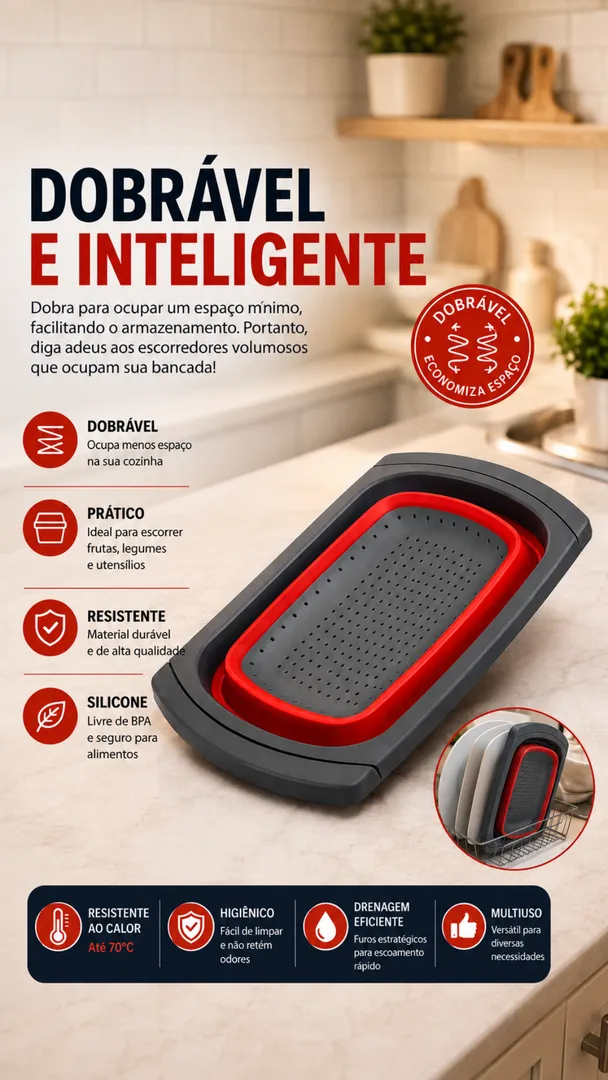 Escorredor de Alimentos Retrátil Extensível de Silicone para Pia 6
