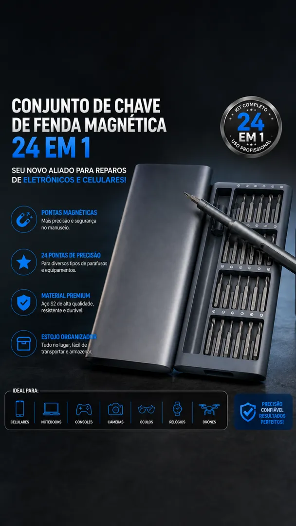 Kit Chave de Precisão Magnética 24 em 1 para Eletrônicos 3