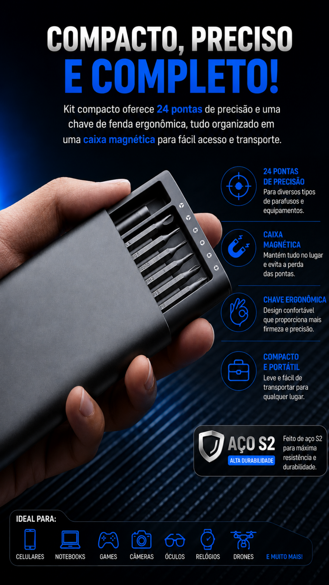 Kit Chave de Precisão Magnética 24 em 1 para Eletrônicos 6