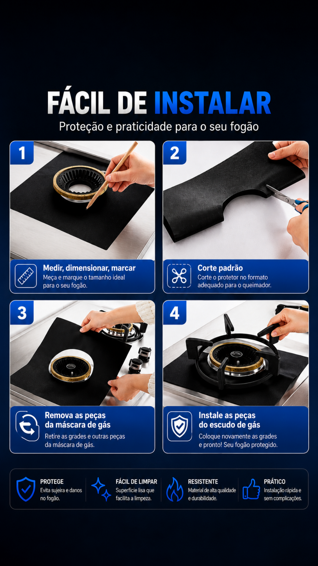 Kit 4 Protetores de Fogão Antiaderente Reutilizáveis 3