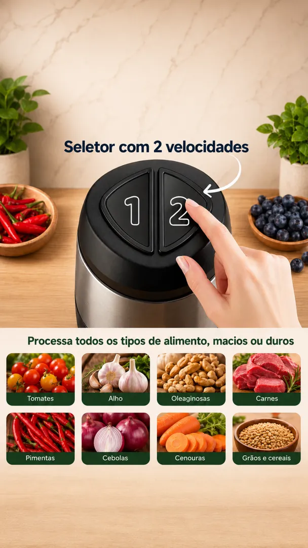 Multiprocessador Elétrico 2L Triturador de Carne, Alho e Legumes 6