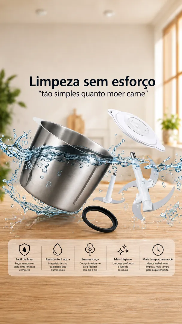 Multiprocessador Elétrico 2L Triturador de Carne, Alho e Legumes 7