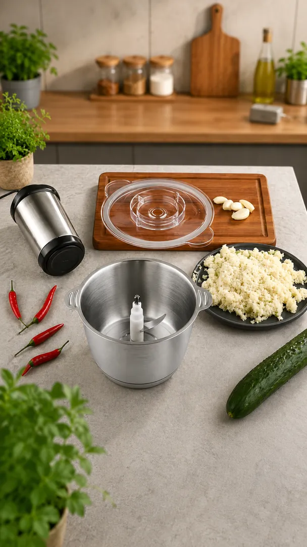 Multiprocessador Elétrico 2L Triturador de Carne, Alho e Legumes 8