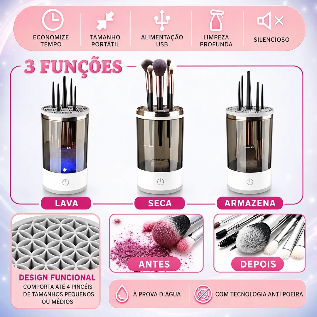 Limpador de Pincéis de Maquiagem Elétrico USB Brush Cleaner 3