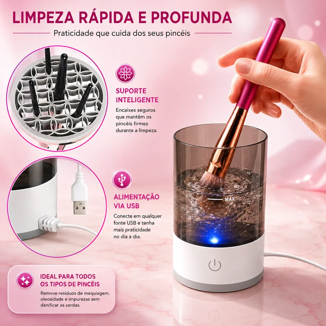 Limpador de Pincéis de Maquiagem Elétrico USB Brush Cleaner 7